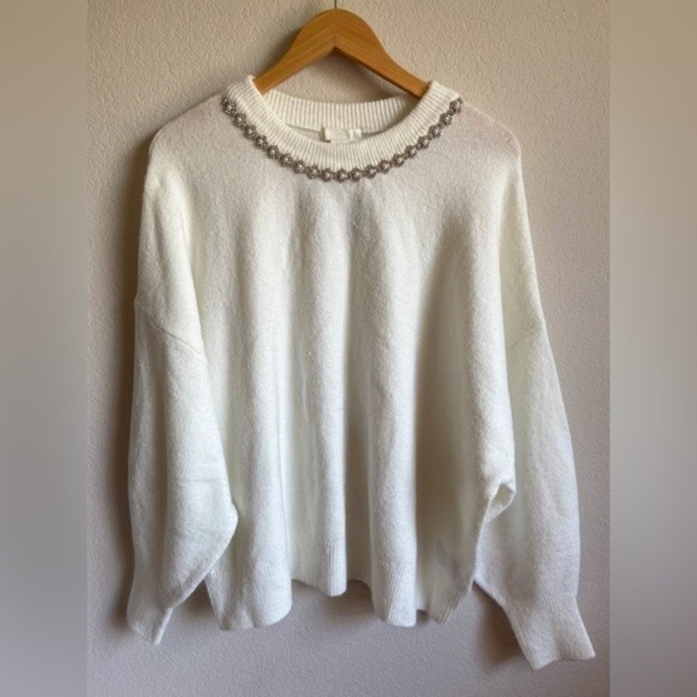 NEW H&M beaded jeweled neck sweater sz xl